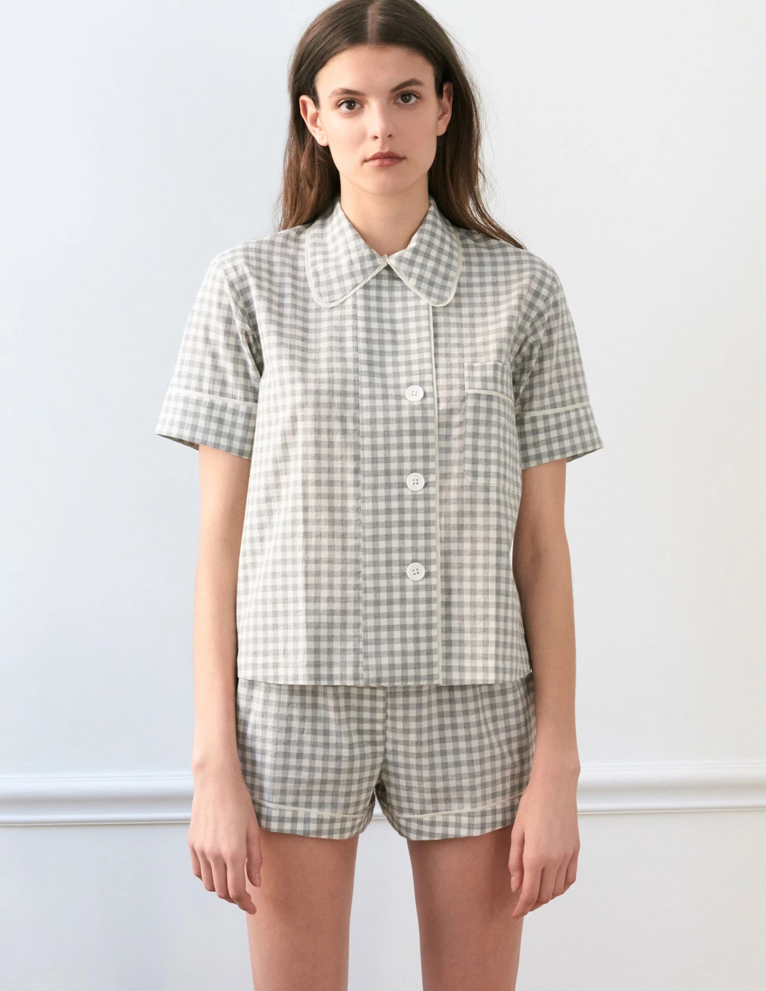 Shopify Lounge Shelby Pajama Top Fog Gingham